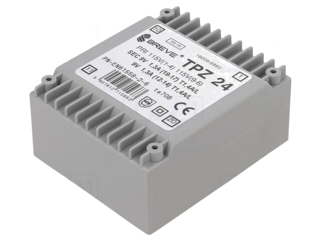 Transformator: netwerk; 24VA; 115VAC,230VAC; 9V; 9V; PCB; IP00 Transformator: netwerk; 24VA; 115VAC,230VAC; 9V; 9V; PCB; IP00
